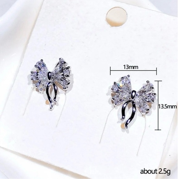 New Simulated Diamonds Sweet Bow Earrings - Picture 5 of 5